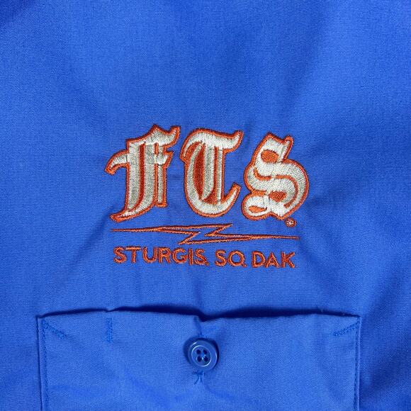 Dickies Sturgis Full Throttle Saloon Shirt XL Y2K Biker Workwear Rally Tee Blue - Picture 6 of 14